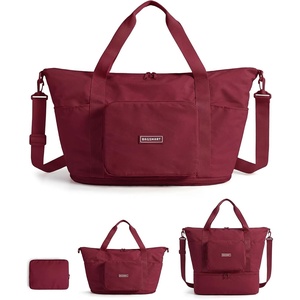 image:imageBAGSMART Foldable Travel Bag 37L Expandable Personal Item Bag Lightweight Travel Essentials for Women Water Resistant Extra Carry on Bag BlackPomegranate Red