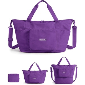 image:imageBAGSMART Foldable Travel Bag 37L Expandable Personal Item Bag Lightweight Travel Essentials for Women Water Resistant Extra Carry on Bag BlackPurple