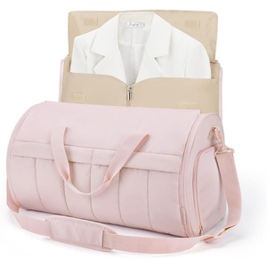 image:imageBAGSMART Garment Duffel Bag Convertible 2in1 Puffy WaterResistant CarryOn with Shoe Compartment ABlackBLight Pink