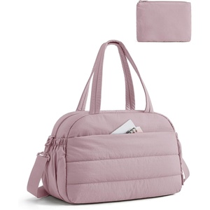 image:imageBAGSMART Gym Bag for Women Lightweight Personal Item Travel Bag Puffer Duffle Bag 2PC Travel Bag Quilted Carry On Weekender Overnight Bag Puffy Duffel Bag for Travel Water ResistantBrownMist Purple
