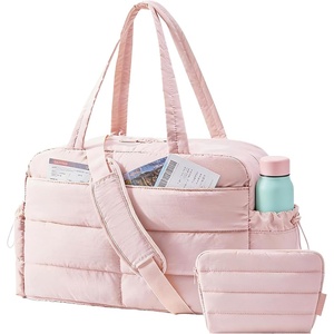 image:imageBAGSMART Gym Bag for Women Lightweight Puffer Duffle Bag 2PC Travel Bag 31L Weekender Overnight Bag Quilted Carry On Tote Bag Diaper Hospital Dance Bag for Travel Gym Water Resistant PinkBaby Pink