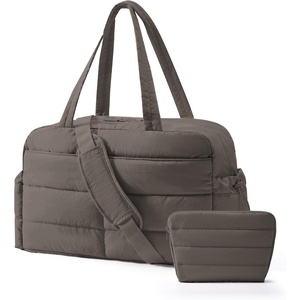 image:imageBAGSMART Gym Bag for Women Lightweight Puffer Duffle Bag 2PC Travel Bag 31L Weekender Overnight Bag Quilted Carry On Tote Bag Diaper Hospital Dance Bag for Travel Gym Water Resistant PinkCharcoal Grey
