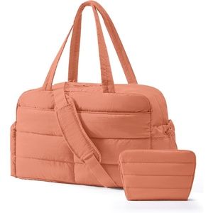 image:imageBAGSMART Gym Bag for Women Lightweight Puffer Duffle Bag 2PC Travel Bag 31L Weekender Overnight Bag Quilted Carry On Tote Bag Diaper Hospital Dance Bag for Travel Gym Water Resistant PinkClay Pink