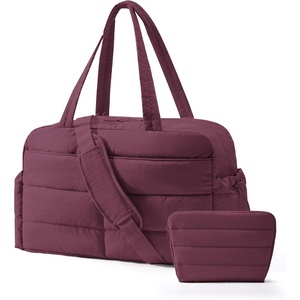 image:imageBAGSMART Gym Bag for Women Lightweight Puffer Duffle Bag 2PC Travel Bag 31L Weekender Overnight Bag Quilted Carry On Tote Bag Diaper Hospital Dance Bag for Travel Gym Water Resistant PinkCherry Red