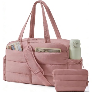 image:imageBAGSMART Gym Bag for Women Lightweight Puffer Duffle Bag 2PC Travel Bag 31L Weekender Overnight Bag Quilted Carry On Tote Bag Diaper Hospital Dance Bag for Travel Gym Water Resistant PinkDull Pink