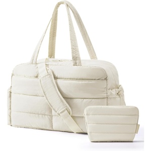 image:imageBAGSMART Gym Bag for Women Lightweight Puffer Duffle Bag 2PC Travel Bag 31L Weekender Overnight Bag Quilted Carry On Tote Bag Diaper Hospital Dance Bag for Travel Gym Water Resistant PinkBeige