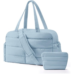 image:imageBAGSMART Gym Bag for Women Lightweight Puffer Duffle Bag 2PC Travel Bag 31L Weekender Overnight Bag Quilted Carry On Tote Bag Diaper Hospital Dance Bag for Travel Gym Water Resistant PinkDawn Blue