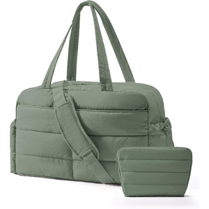 image:imageBAGSMART Gym Bag for Women Lightweight Puffer Duffle Bag 2PC Travel Bag 31L Weekender Overnight Bag Quilted Carry On Tote Bag Diaper Hospital Dance Bag for Travel Gym Water Resistant PinkHaze Green