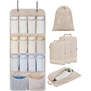 image:imageBAGSMART Hanging Compression Packing Cubes 6 Set Cruise Travel Essentials  3Fold Space Saving Hanging Shelves Closet Organizers amp Storage Compressible Suitcase Organizer Bags Machine Washable CubeLatte Brown