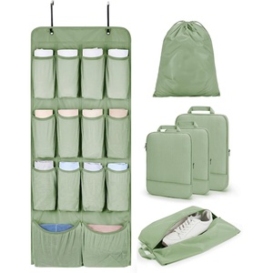 image:imageBAGSMART Hanging Compression Packing Cubes 6 Set Cruise Travel Essentials  3Fold Space Saving Hanging Shelves Closet Organizers amp Storage Compressible Suitcase Organizer Bags Machine Washable CubeForest Green