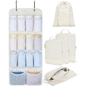 image:imageBAGSMART Hanging Compression Packing Cubes 6 Set Cruise Travel Essentials  3Fold Space Saving Hanging Shelves Closet Organizers amp Storage Compressible Suitcase Organizer Bags Machine Washable CubeBeige