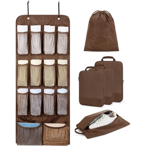 image:imageBAGSMART Hanging Compression Packing Cubes 6 Set Cruise Travel Essentials  3Fold Space Saving Hanging Shelves Closet Organizers amp Storage Compressible Suitcase Organizer Bags Machine Washable CubeCoffee Brown