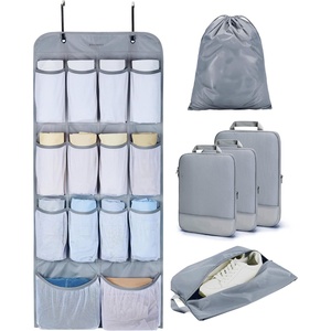 image:imageBAGSMART Hanging Compression Packing Cubes 6 Set Cruise Travel Essentials  3Fold Space Saving Hanging Shelves Closet Organizers amp Storage Compressible Suitcase Organizer Bags Machine Washable CubeDark Grey