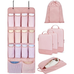 image:imageBAGSMART Hanging Compression Packing Cubes 6 Set Cruise Travel Essentials  3Fold Space Saving Hanging Shelves Closet Organizers amp Storage Compressible Suitcase Organizer Bags Machine Washable CubeBaby Pink