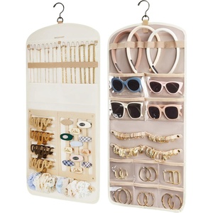 image:imageBAGSMART Hanging Jewelry Organizer Claw Clip Necklace Holder Roll for Hair Ties Headbands Clips Earrings Necklaces Glasses DoubleSided on Closet Wall Door 1 piece LargeBlackBeige
