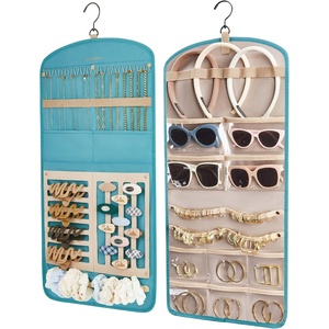 image:imageBAGSMART Hanging Jewelry Organizer Claw Clip Necklace Holder Roll for Hair Ties Headbands Clips Earrings Necklaces Glasses DoubleSided on Closet Wall Door 1 piece LargeBlackLake Green