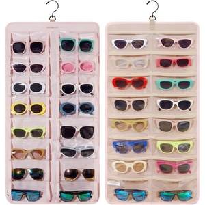 image:imageBAGSMART Hanging Jewelry Organizer Dust Proof Sunglasses Storage Case Wall Mounted Travel Dual Sided Glasses Case Multiple Pairs Eyeglasses Holder with 32 Clear Slots amp Metal Hook BlackPink