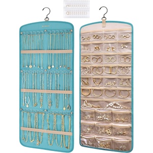image:imageBAGSMART Hanging Jewelry Organizer Necklace Holder Antitangle Earrings Rings Hanger with 20 Jewelry Bags Travel Storage Roll with Pockets Hang on Closet Wall Door1 Piece Large BlackTeal
