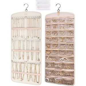 image:imageBAGSMART Hanging Jewelry Organizer Necklace Holder Antitangle Earrings Rings Hanger with 20 Jewelry Bags Travel Storage Roll with Pockets Hang on Closet Wall Door1 Piece Large BlackBeige