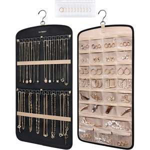 image:imageBAGSMART Hanging Jewelry Organizer Necklace Holder Antitangle Earrings Rings Hanger with 20 Jewelry Bags Travel Storage Roll with Pockets Hang on Closet Wall Door1 Piece Large BlackBlack
