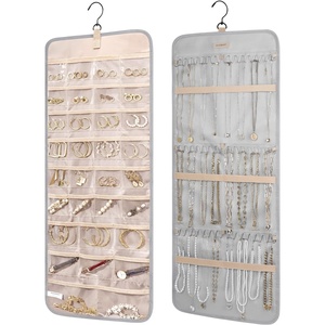 image:imageBAGSMART Hanging Jewelry Organizer Storage Roll with Hanger Metal Hooks DoubleSided Jewelry Holder for Earrings Necklaces Rings on Closet Wall Door 1 piece Large BlackGrey