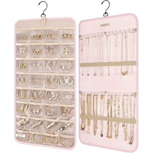 image:imageBAGSMART Hanging Jewelry Organizer Storage Roll with Hanger Metal Hooks DoubleSided Jewelry Holder for Earrings Necklaces Rings on Closet Wall Door 1 piece Large BlackPink