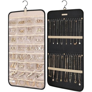 image:imageBAGSMART Hanging Jewelry Organizer Storage Roll with Hanger Metal Hooks DoubleSided Jewelry Holder for Earrings Necklaces Rings on Closet Wall Door 1 piece Large BlackBlack