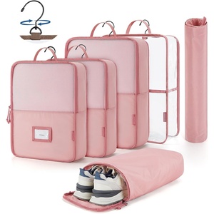 image:imageBAGSMART Hanging Packing Cubes for Travel 6 Set Clear Waterproof Packing Cubes for Suitcases Storage Organizer for Hanging Closet with Zipper Handles and Hook Baby PinkBaby Pink