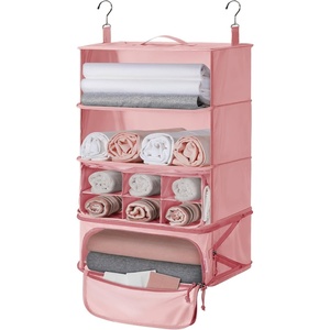 image:imageBAGSMART Hanging Packing Cubes for Travel Hanging Shelves for Suitcases Organizers Wet Dry Bags 5 Pack Travel Bags Reusable for Swimsuits BeigePink