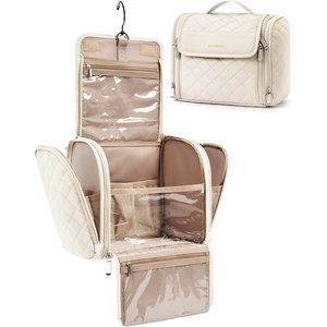 image:imageBAGSMART Hanging Travel Toiletry Bag Large Capacity Waterresistant Cosmetic Organizer with Handle for Brushes Accessories BlackBeige