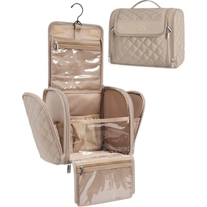 image:imageBAGSMART Hanging Travel Toiletry Bag Large Capacity Waterresistant Cosmetic Organizer with Handle for Brushes Accessories BlackCamel