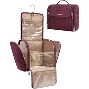 image:imageBAGSMART Hanging Travel Toiletry Bag Large Capacity Waterresistant Cosmetic Organizer with Handle for Brushes Accessories BlackCherry Red