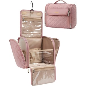 image:imageBAGSMART Hanging Travel Toiletry Bag Large Capacity Waterresistant Cosmetic Organizer with Handle for Brushes Accessories BlackDark Pink