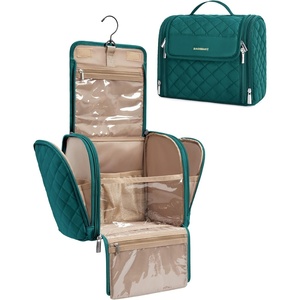 image:imageBAGSMART Hanging Travel Toiletry Bag Large Capacity Waterresistant Cosmetic Organizer with Handle for Brushes Accessories BlackFresh Ink Green