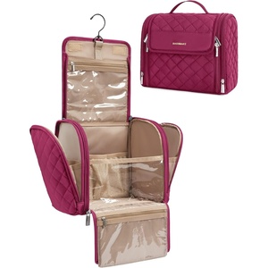 image:imageBAGSMART Hanging Travel Toiletry Bag Large Capacity Waterresistant Cosmetic Organizer with Handle for Brushes Accessories BlackGarnet Red
