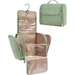 image:imageBAGSMART Hanging Travel Toiletry Bag Large Capacity Waterresistant Cosmetic Organizer with Handle for Brushes Accessories BlackGreen