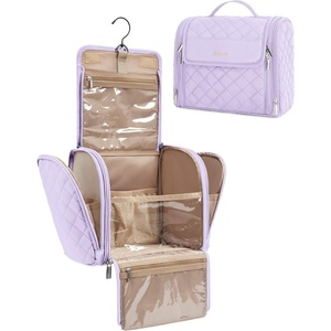 image:imageBAGSMART Hanging Travel Toiletry Bag Large Capacity Waterresistant Cosmetic Organizer with Handle for Brushes Accessories BlackLavender Purple