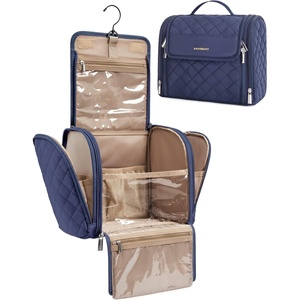 image:imageBAGSMART Hanging Travel Toiletry Bag Large Capacity Waterresistant Cosmetic Organizer with Handle for Brushes Accessories BlackNavy Blue