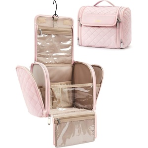 image:imageBAGSMART Hanging Travel Toiletry Bag Large Capacity Waterresistant Cosmetic Organizer with Handle for Brushes Accessories BlackPink