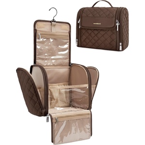 image:imageBAGSMART Hanging Travel Toiletry Bag Large Capacity Waterresistant Cosmetic Organizer with Handle for Brushes Accessories BlackTan Brown