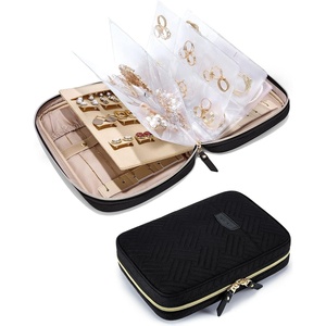 image:imageBAGSMART Jewelry Travel Organizer Case for Home Jewelry Organizer Storage Ring Binder Clear Bags Zipper Rolls Pouch for Necklaces Earrings Rings Bracelets Teal02Black