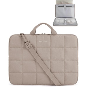 image:imageBAGSMART Laptop Case with Handle Puffy Laptop Sleeve Bag for Women MacBook Case for Dell HP Lenovo MacBook AirPro 15156 inch BeigeBrownshoulder Strap