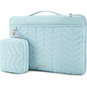 image:imageBAGSMART Laptop Case with Handle Puffy Padded Laptop Bag Sleeve for Women Portable MacBook AirPro Computer Case 1314 inch BeigeBlue