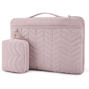 image:imageBAGSMART Laptop Case with Handle Puffy Padded Laptop Bag Sleeve for Women Portable MacBook AirPro Computer Case 1314 inch BeigePink