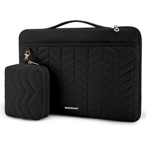 image:imageBAGSMART Laptop Case with Handle Puffy Padded Laptop Bag Sleeve for Women Portable MacBook AirPro Computer Case 1314 inch BeigeWith AccessoriesBlack