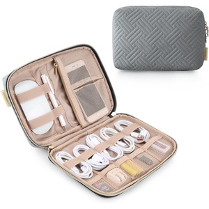 image:imageBAGSMART Large Electronics Travel Organizer Case for Women Pink  Travel Essentials Cord Organizer Cable Organizer Bag Travel Accessories for WomenGGrey