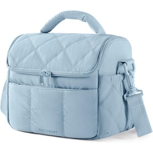 image:imageBAGSMART Lunch Bag Women Double Deck Insulated Lunch Box Quilted Puffer Lunch Tote Leakproof Durable amp Reusable Large Lunch Cooler For Work Picnic Travel Meal Prep Dark PinkDusk Blue