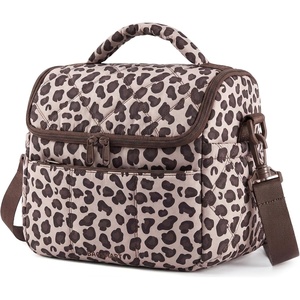 image:imageBAGSMART Lunch Bag Women Double Deck Insulated Lunch Box Quilted Puffer Lunch Tote Leakproof Durable amp Reusable Large Lunch Cooler For Work Picnic Travel Meal Prep Dark PinkPrintLeopard