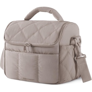 image:imageBAGSMART Lunch Bag Women Double Deck Insulated Lunch Box Quilted Puffer Lunch Tote Leakproof Durable amp Reusable Large Lunch Cooler For Work Picnic Travel Meal Prep Dark PinkCamel
