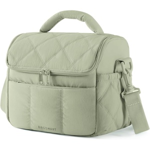 image:imageBAGSMART Lunch Bag Women Double Deck Insulated Lunch Box Quilted Puffer Lunch Tote Leakproof Durable amp Reusable Large Lunch Cooler For Work Picnic Travel Meal Prep Dark PinkSage Green